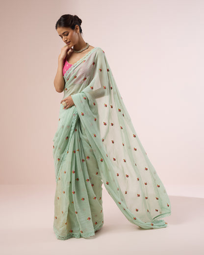 Primrose Chanderi Silk Saree – Mint