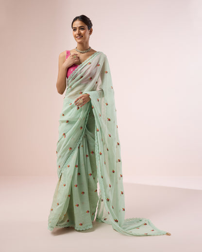 Primrose Chanderi Silk Saree – Mint