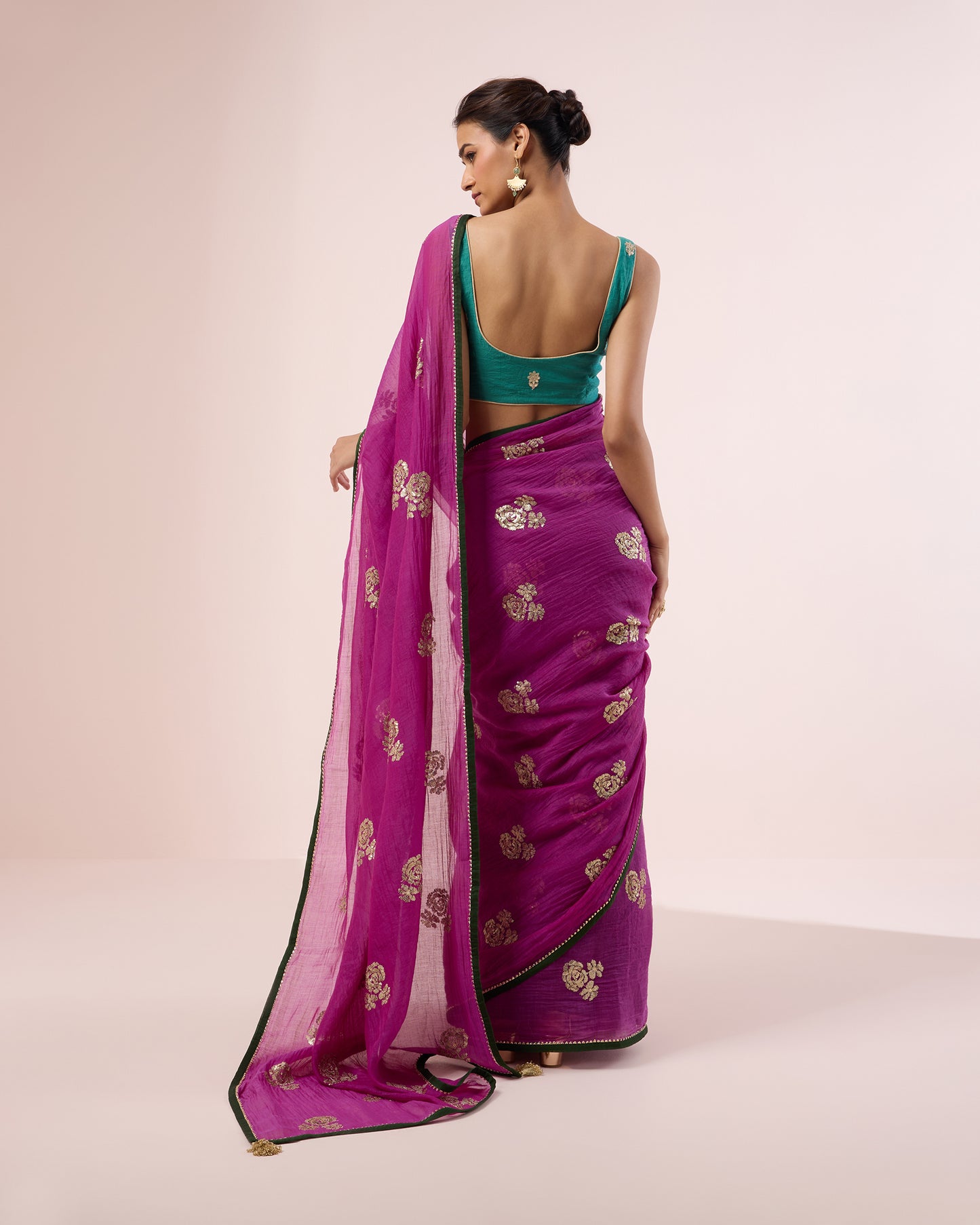Rose Sequin Chanderi Silk Saree – Aubergine