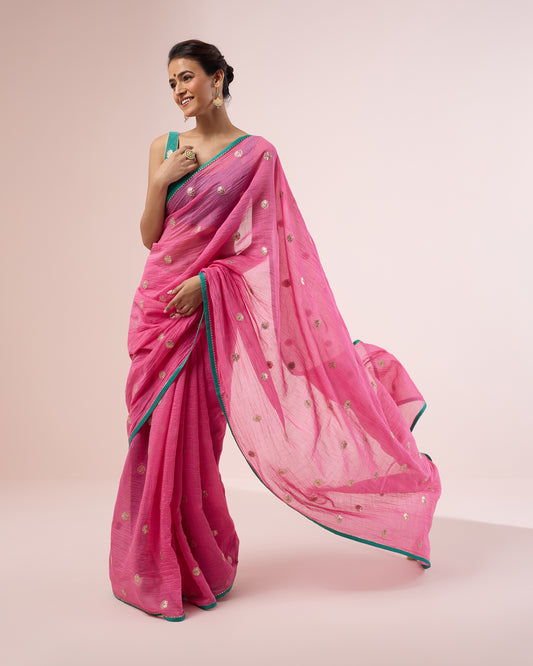 Mogra Chanderi Silk Saree – Candyfloss Pink