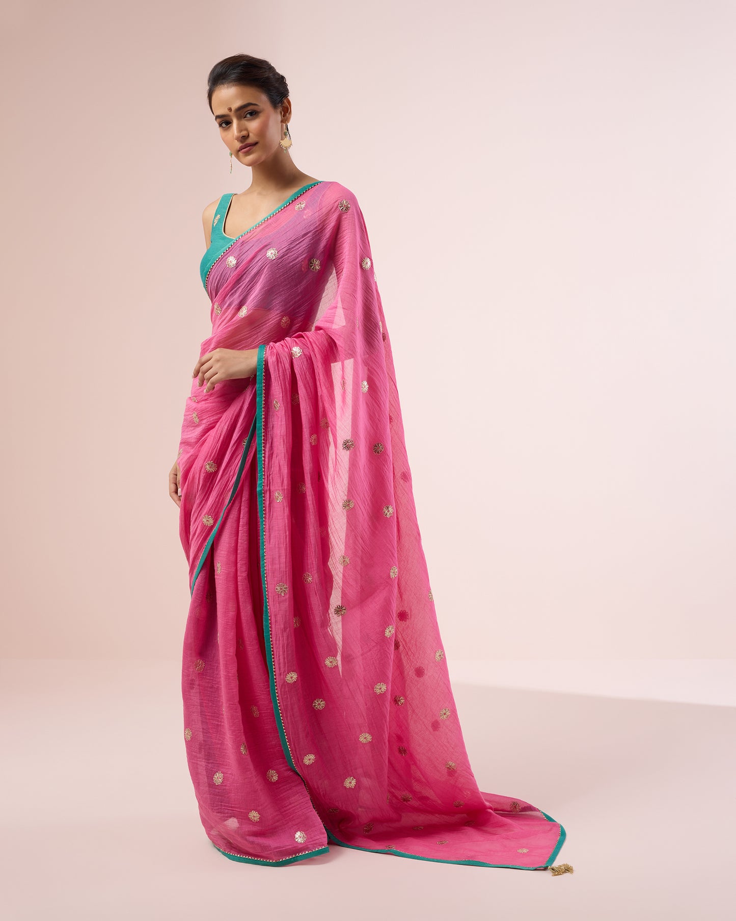 Mogra Chanderi Silk Saree – Candyfloss Pink
