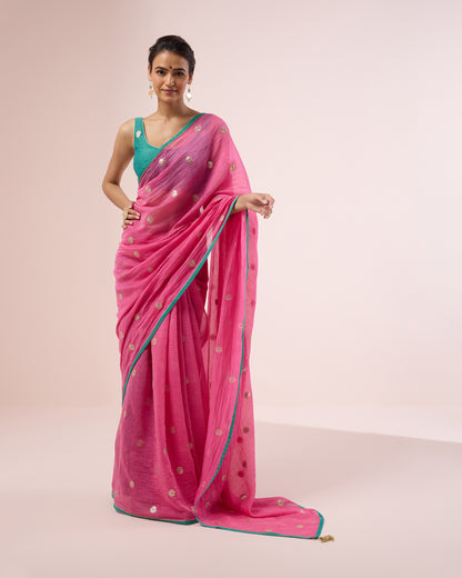 Mogra Chanderi Silk Saree – Candyfloss Pink