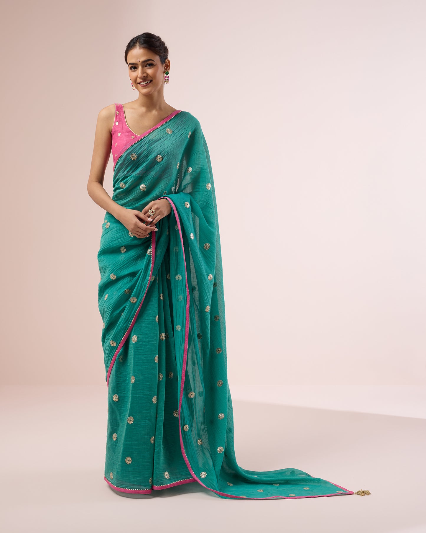 Mogra Chanderi Silk Saree – Emerald