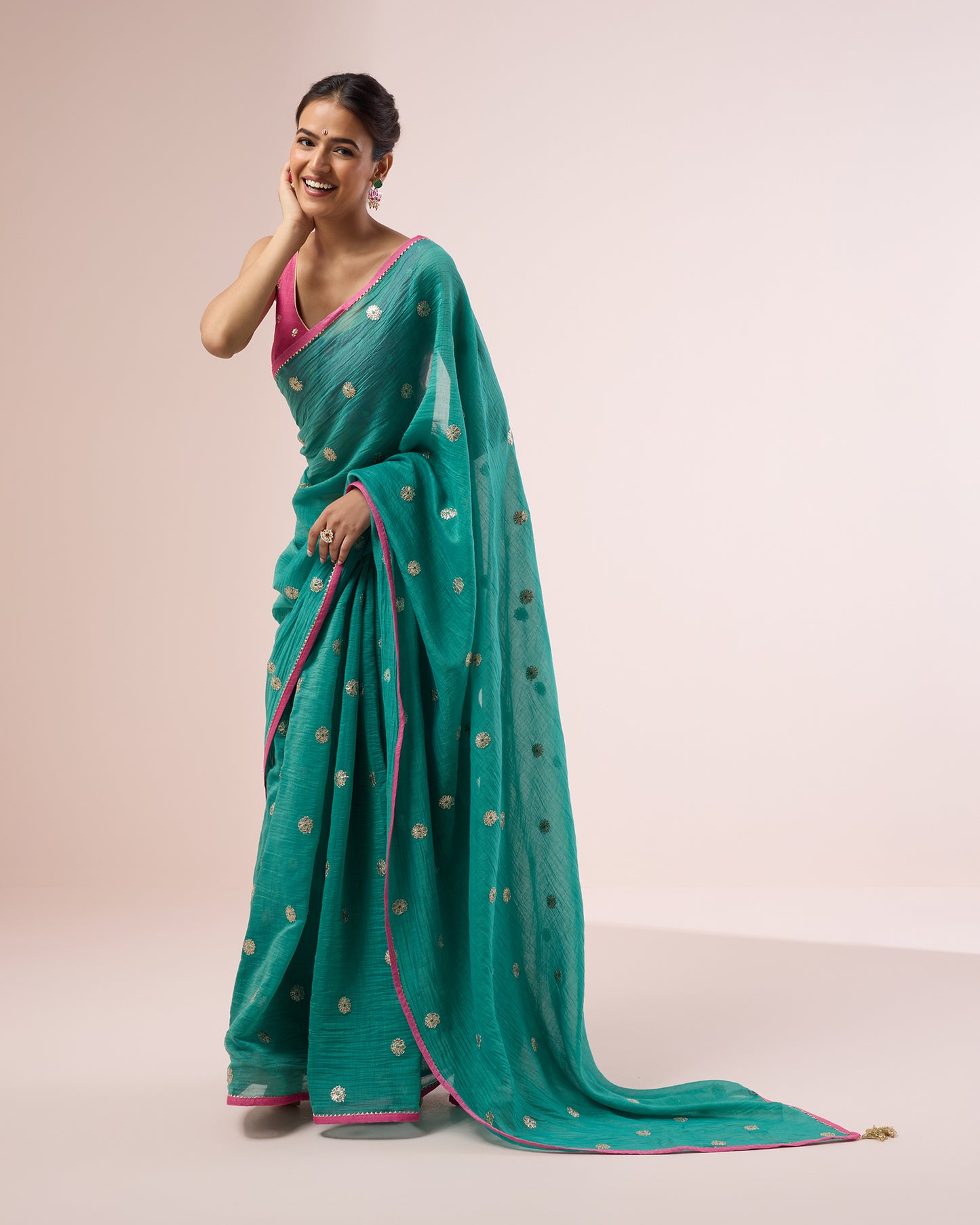Mogra Chanderi Silk Saree – Emerald