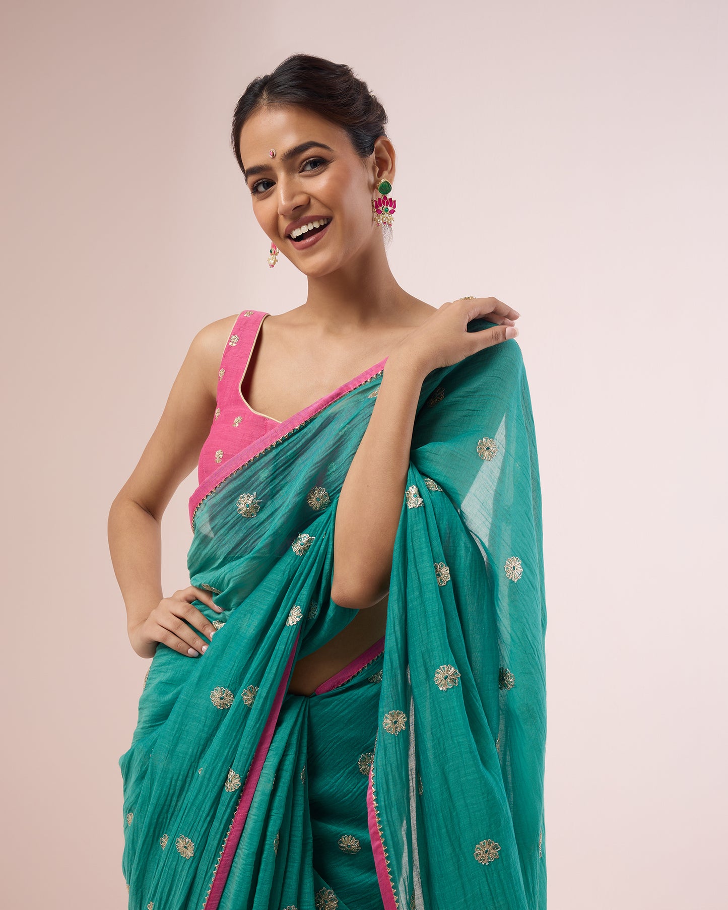 Mogra Chanderi Silk Saree – Emerald