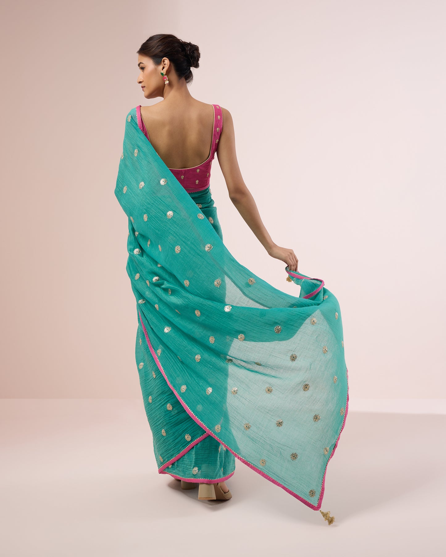 Mogra Chanderi Silk Saree – Emerald