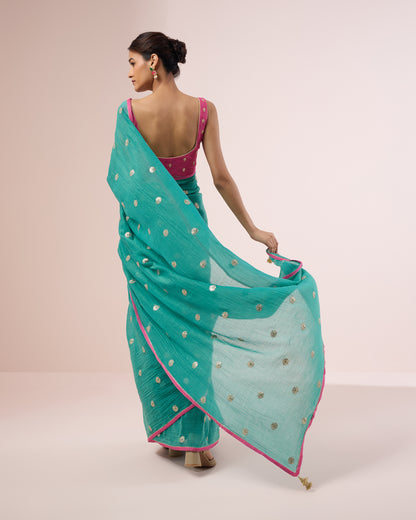Mogra Chanderi Silk Saree – Emerald