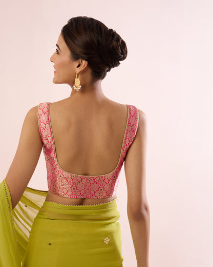 FUSCHIA BROCADE SLEEVELESS BLOUSE WITH PADS