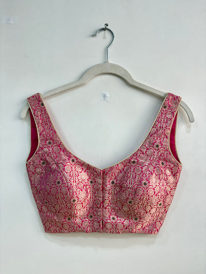 FUSCHIA BROCADE SLEEVELESS BLOUSE WITH PADS