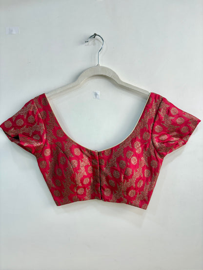 DEEP RED BROCADE BLOUSE WITH SLEEVES
