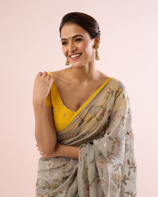 BEGONIA CHANDERI SILK SAREE - OVERCAST BLUE