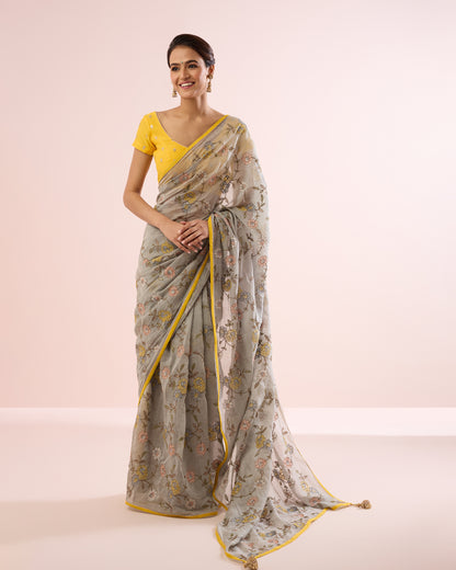 BEGONIA CHANDERI SILK SAREE - OVERCAST BLUE