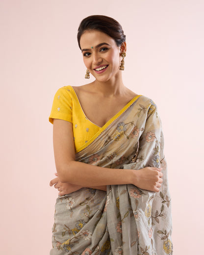 BEGONIA CHANDERI SILK SAREE - OVERCAST BLUE