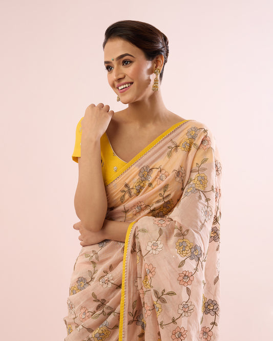 BEGONIA CHANDERI SILK SAREE- BLUSH PINK