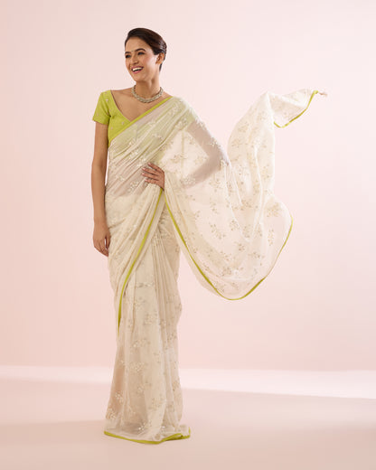 JASMINE CHANDERI SILK SAREE- CREAM