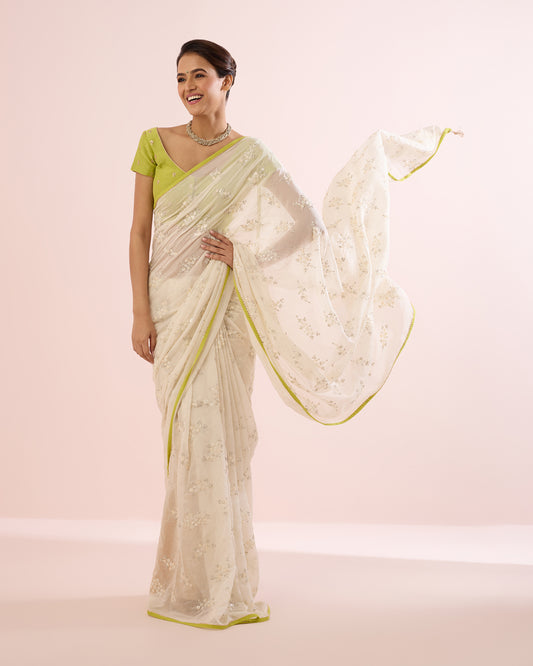 JASMINE CHANDERI SILK SAREE- CREAM