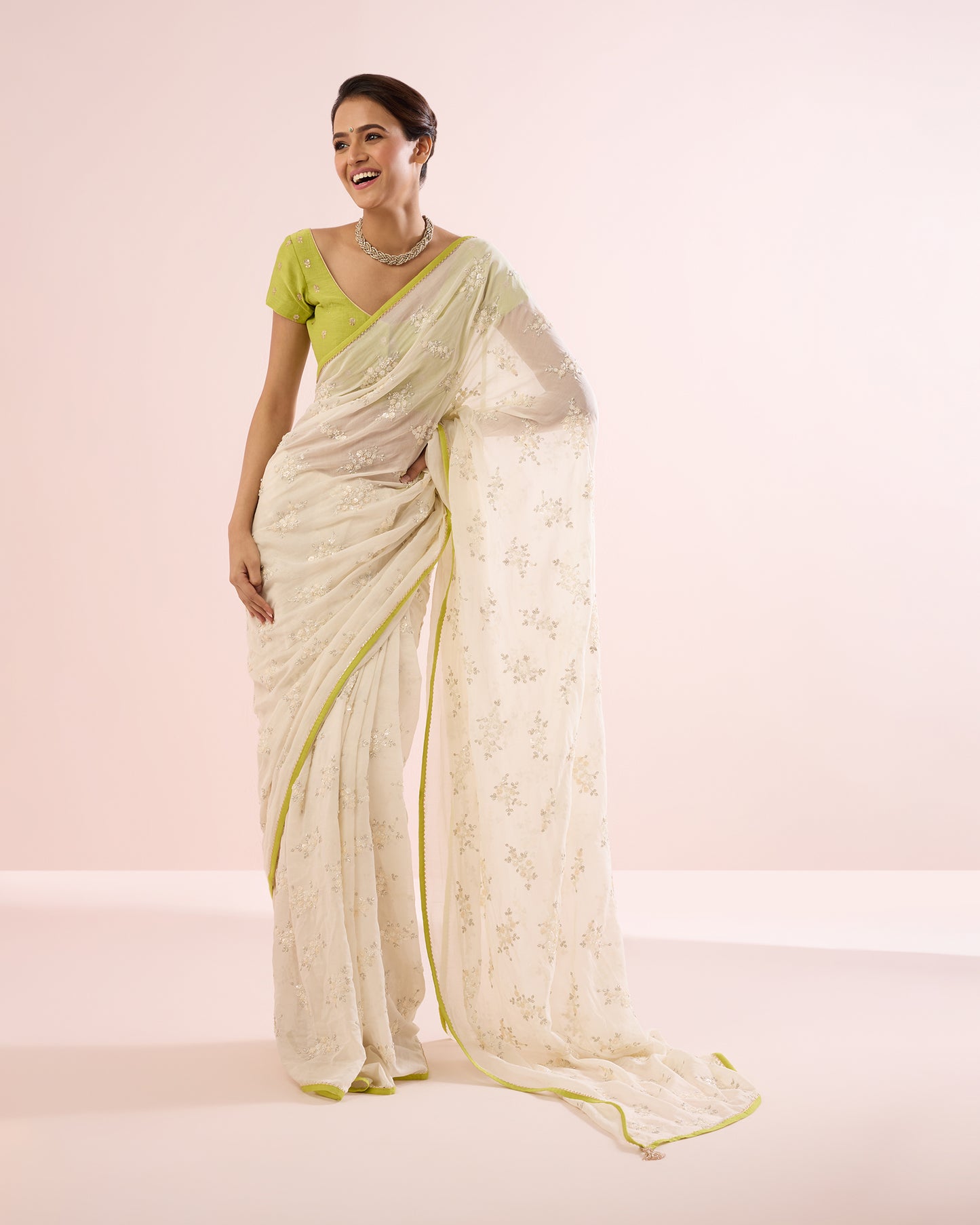 JASMINE CHANDERI SILK SAREE- CREAM
