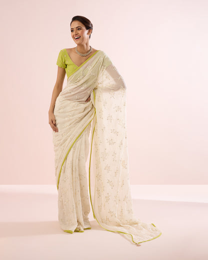 JASMINE CHANDERI SILK SAREE- CREAM