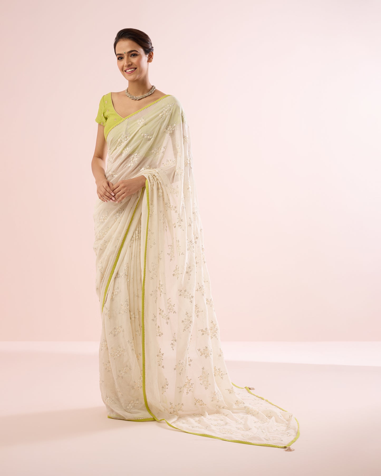JASMINE CHANDERI SILK SAREE- CREAM