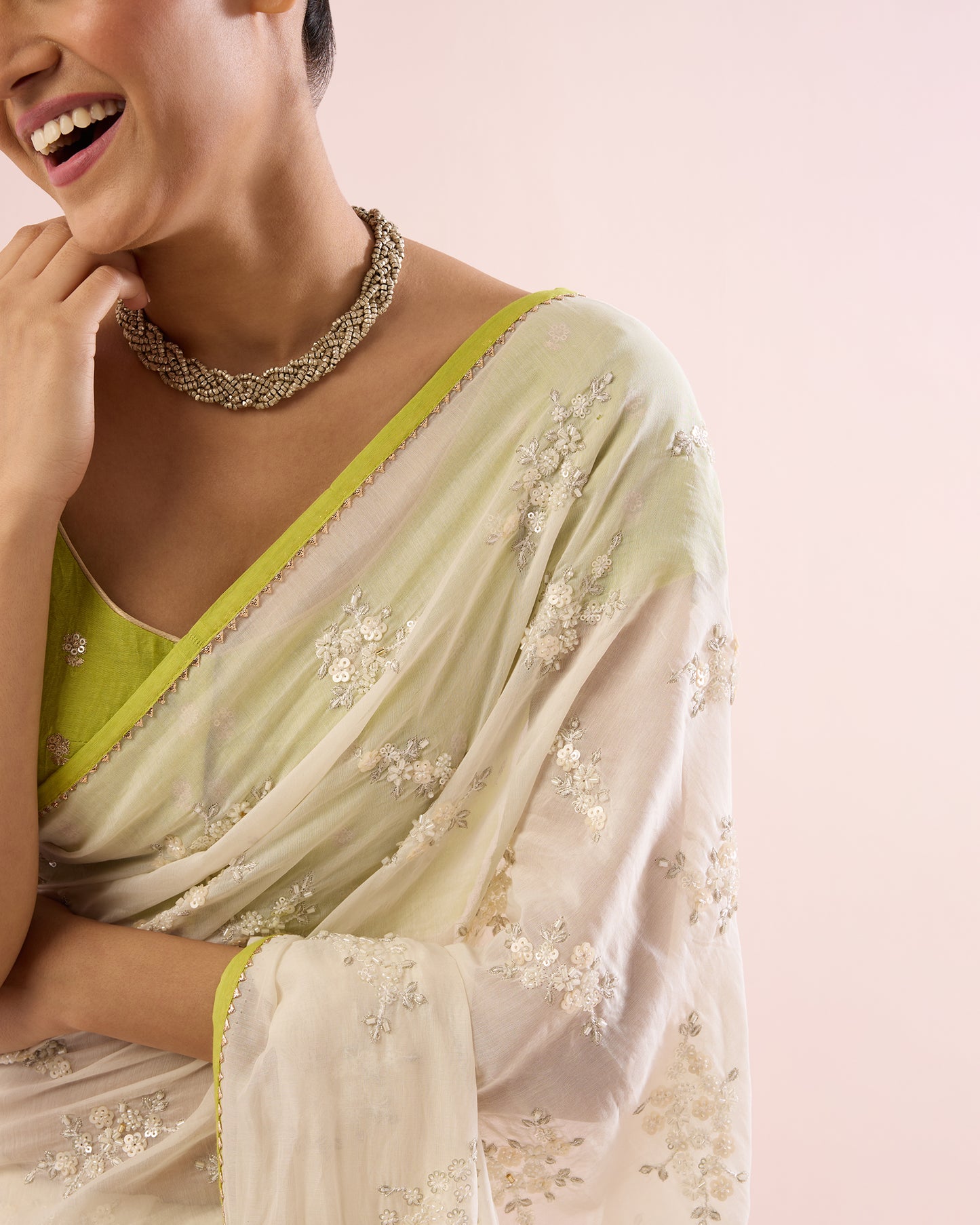 JASMINE CHANDERI SILK SAREE- CREAM