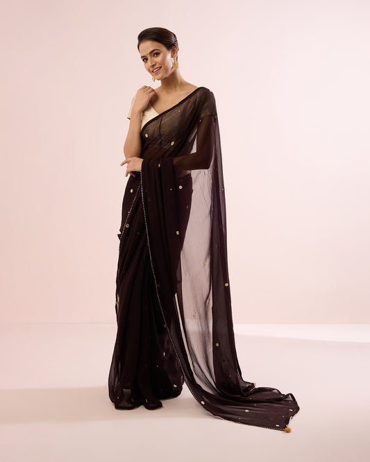 PEARL COFFEE CHIFFON SAREE