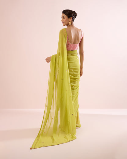 LIME GOLD FLORAL CHIFFON SAREE