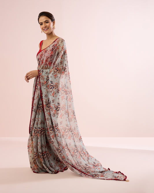 SKY HONEYSUCKLE PRINTED CHIFFON SAREE