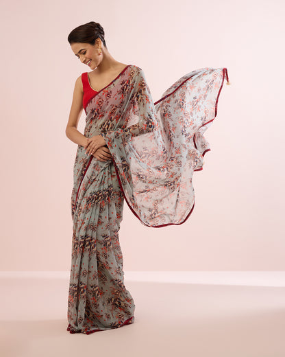 SKY HONEYSUCKLE PRINTED CHIFFON SAREE