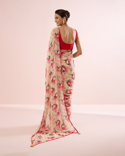 PINK CARNATION PRINTED CHIFFON SAREE
