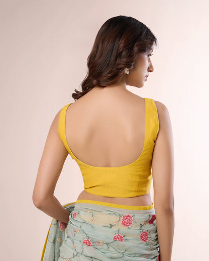 SUN YELLOW – Sleeveless Chanderi Blouse
