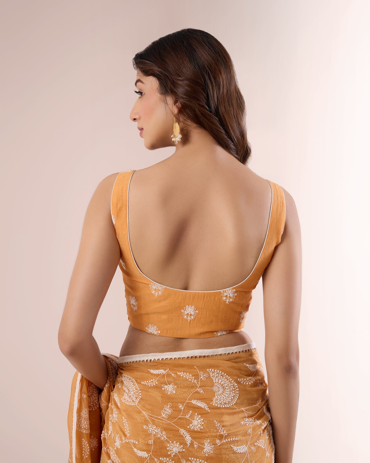 KESAR & ECRU – Embroidered Sleeveless Chanderi Blouse