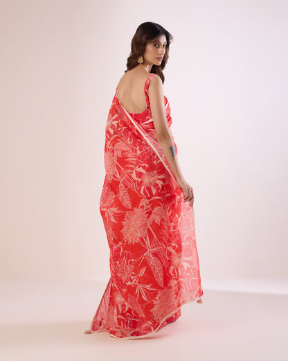 Red Poppy Chanderi Silk Saree