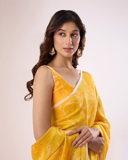 Deep Yellow Poppy Chanderi Silk Saree