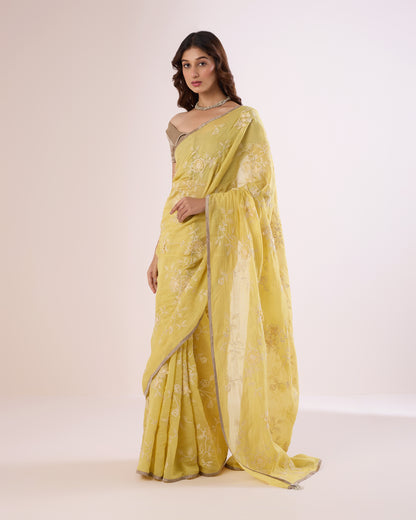 Parijat Chanderi Silk Saree – Soft Yellow