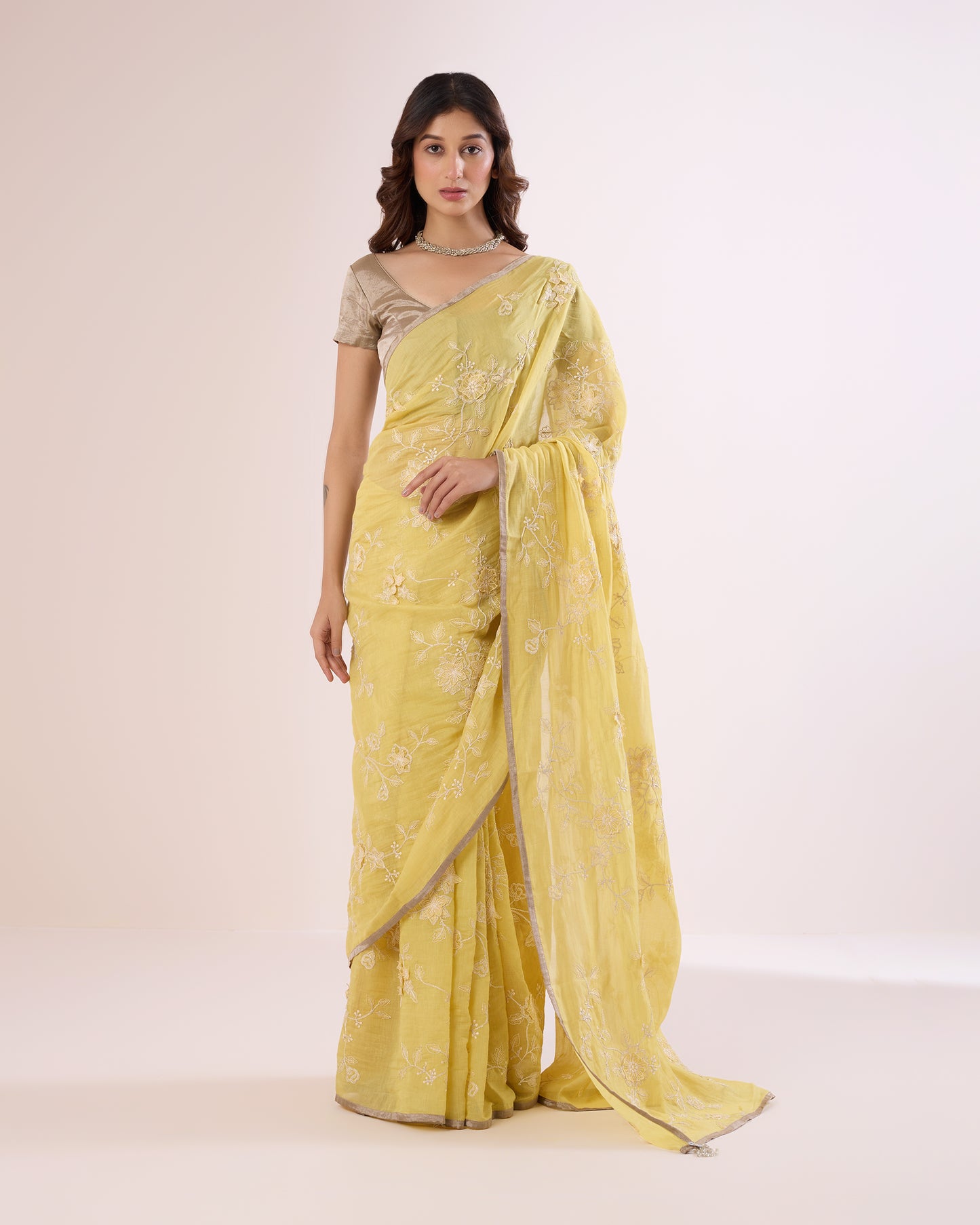 Parijat Chanderi Silk Saree – Soft Yellow
