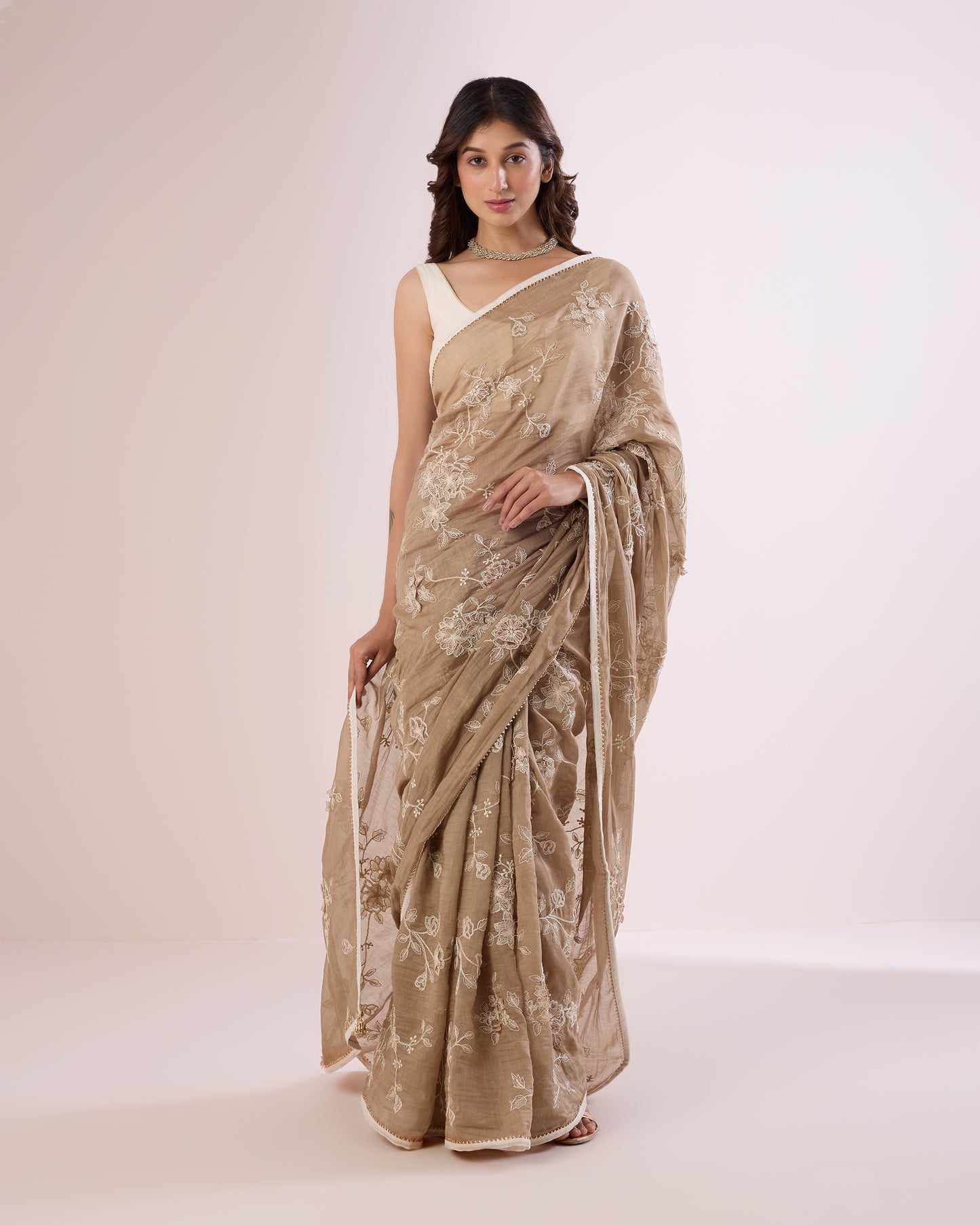 Parijat Chanderi Silk Saree – Beige