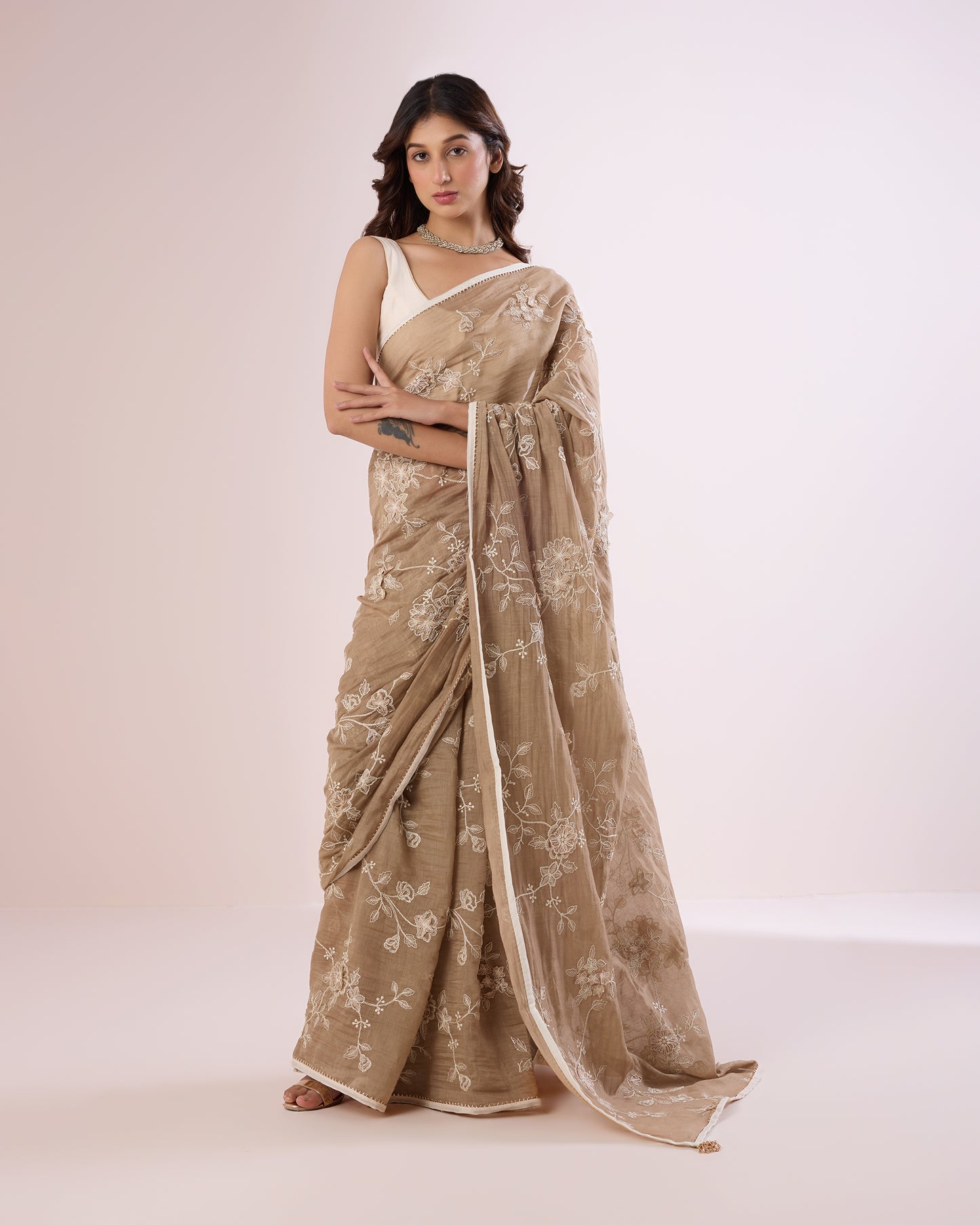 Parijat Chanderi Silk Saree – Beige