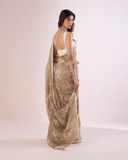 Parijat Chanderi Silk Saree – Beige