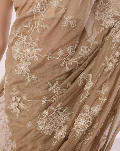 Parijat Chanderi Silk Saree – Beige