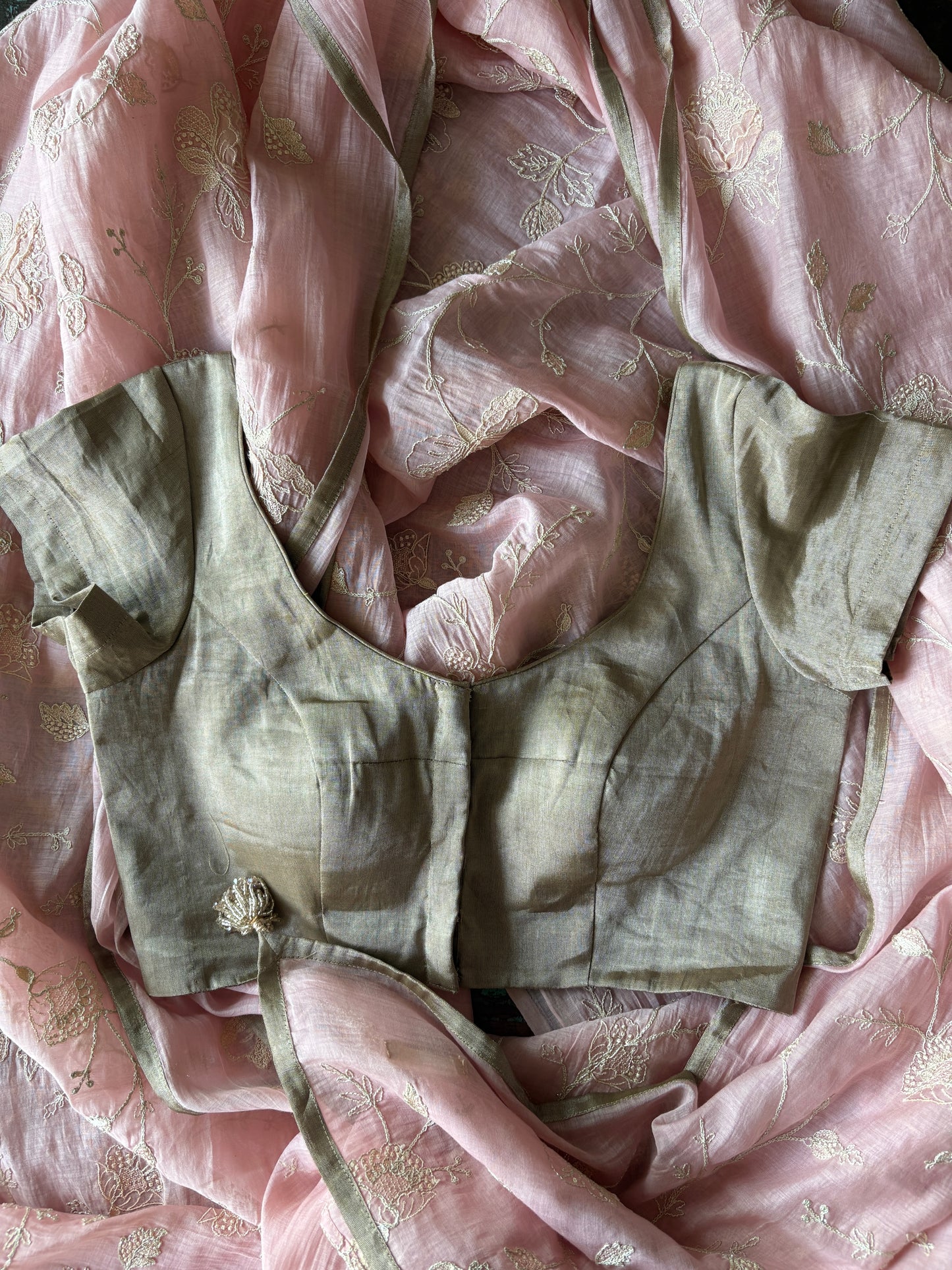 Frangipani Chanderi Silk Saree – Soft Pink