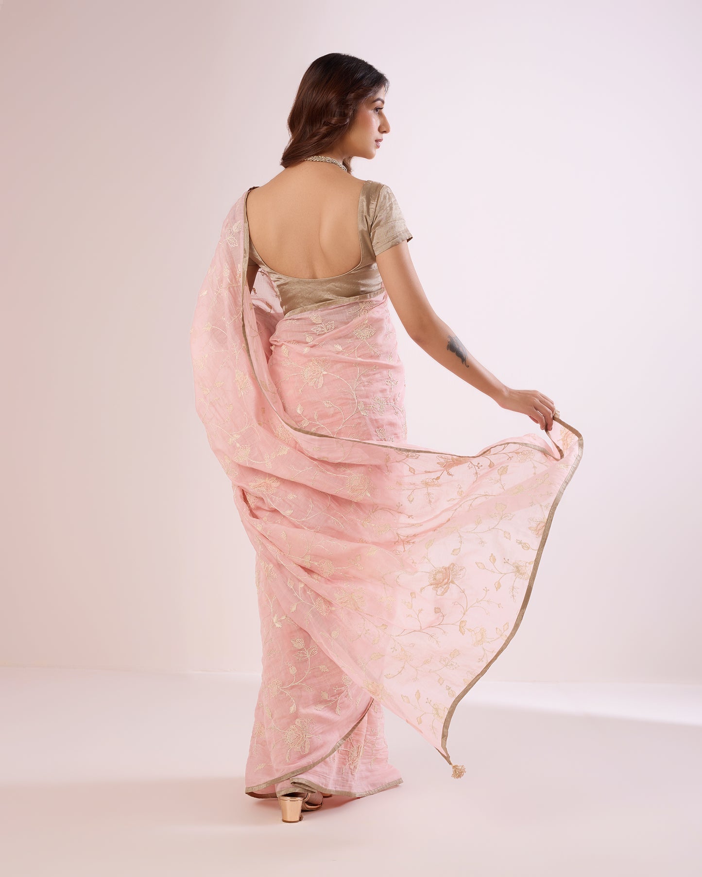 Frangipani Chanderi Silk Saree – Soft Pink