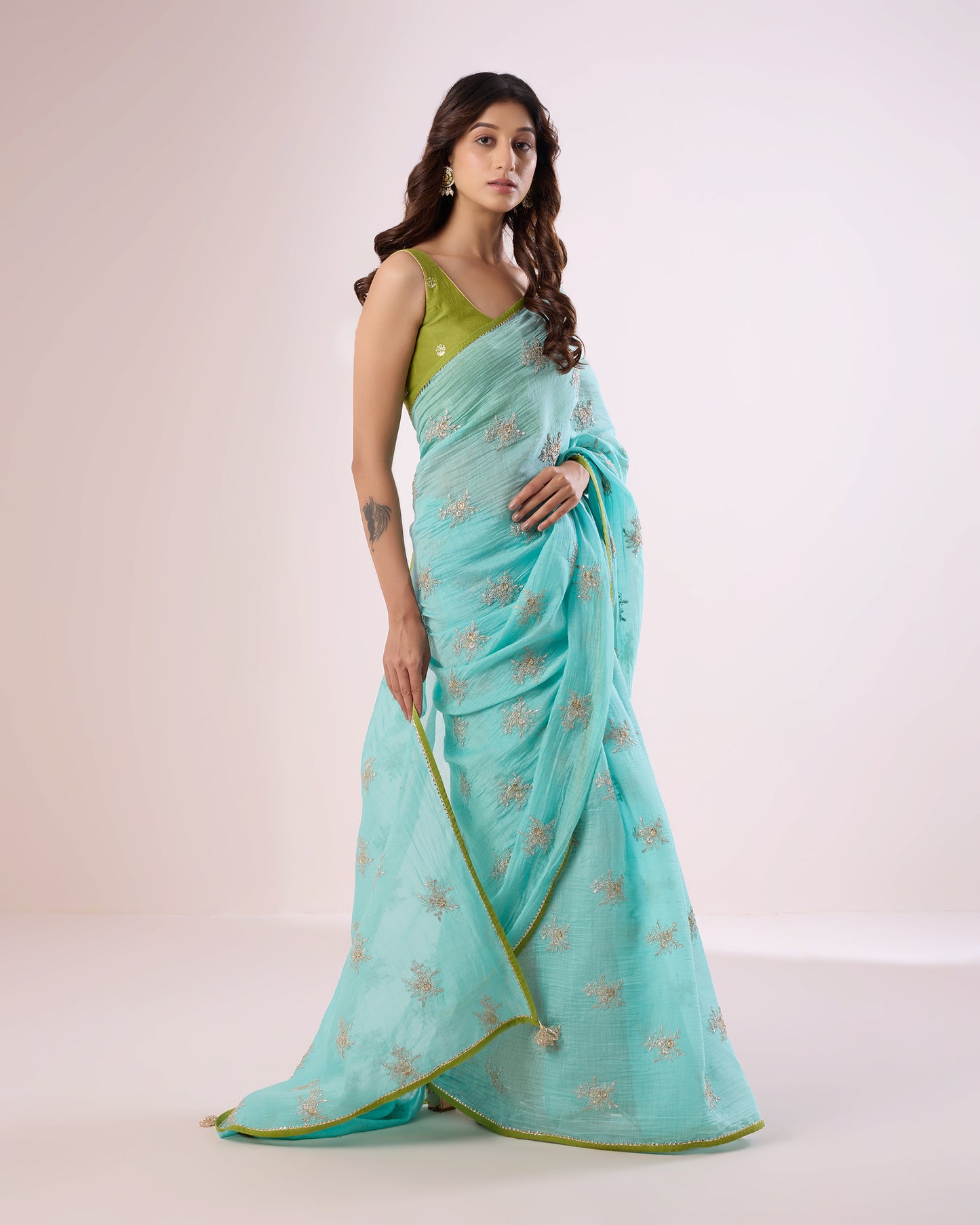 Magnolia Chanderi Silk Saree – Aqua Blue