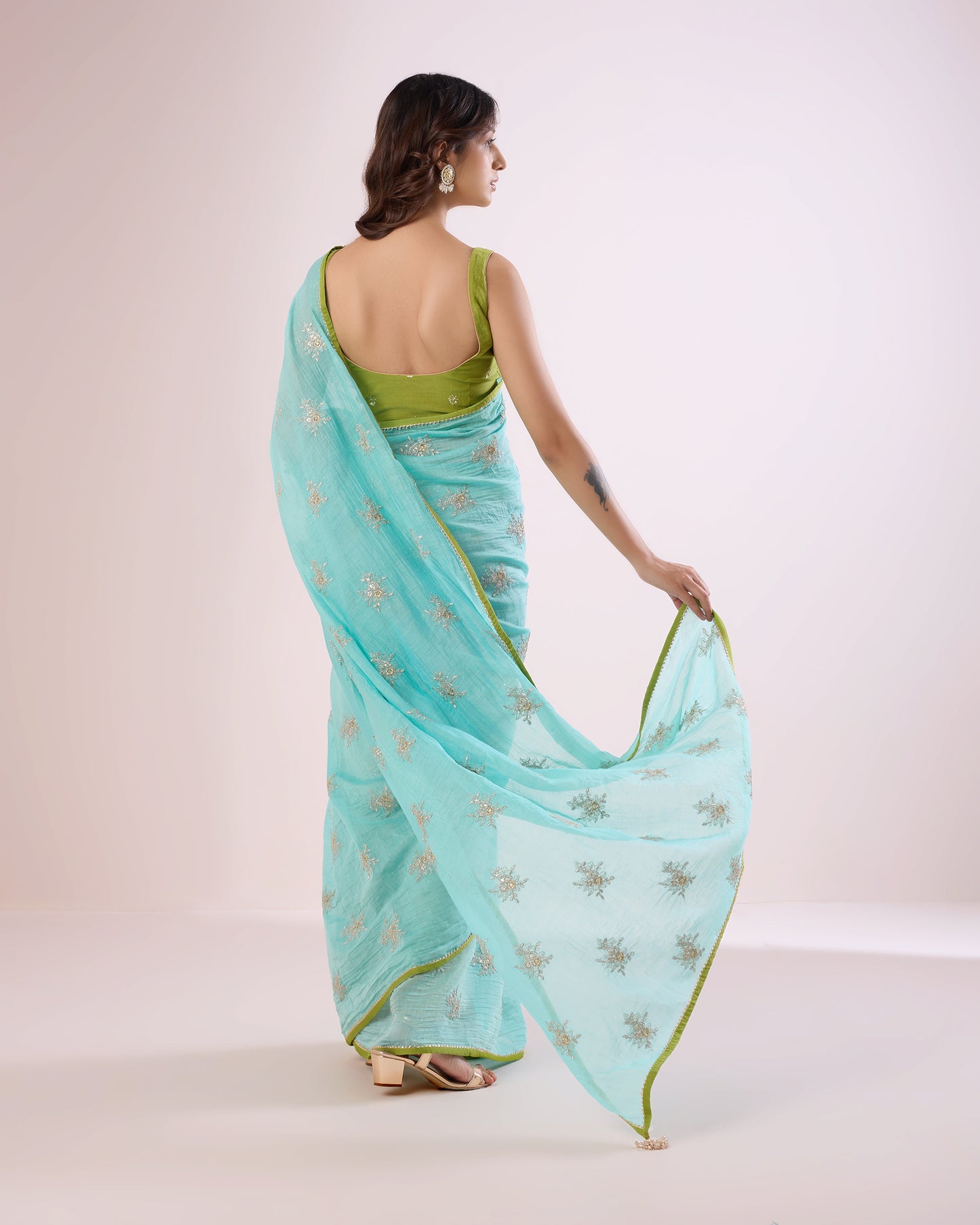Magnolia Chanderi Silk Saree – Aqua Blue