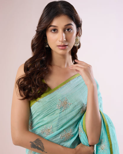 Magnolia Chanderi Silk Saree – Aqua Blue