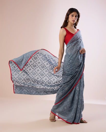 Chandni Chanderi Silk Saree – Pewter