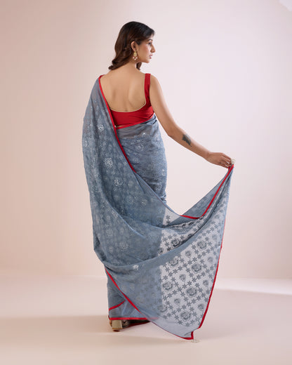 Chandni Chanderi Silk Saree – Pewter