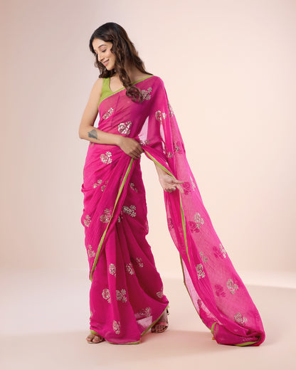 Raat Ki Rani Chanderi Silk Saree – Fuschia