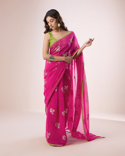 Raat Ki Rani Chanderi Silk Saree – Fuschia
