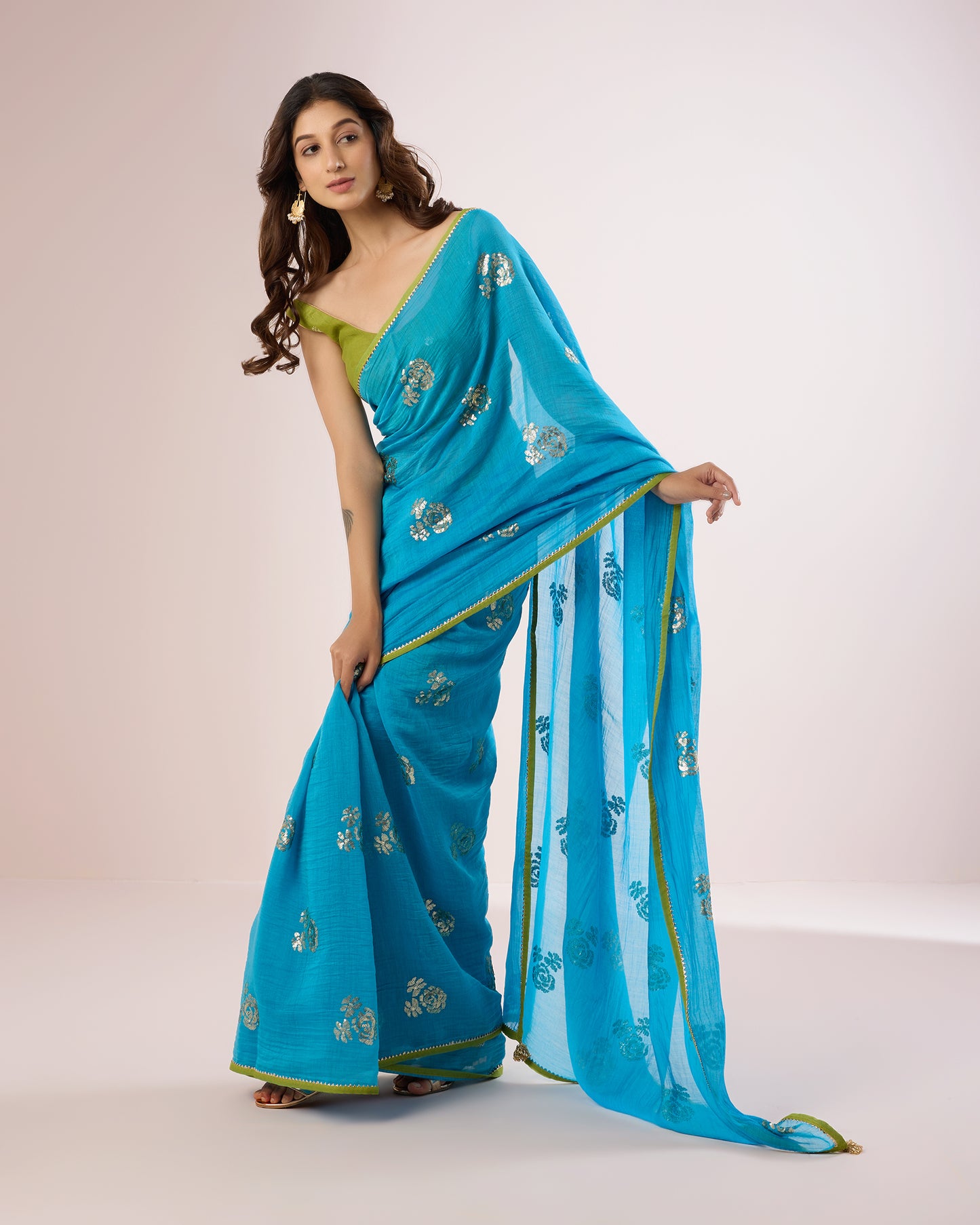 Raat Ki Rani Chanderi Silk Saree – Turquoise