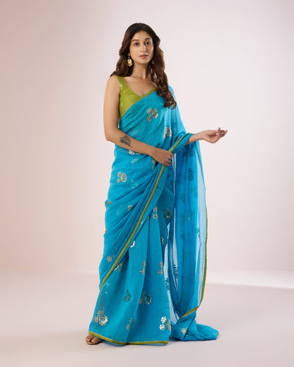 Raat Ki Rani Chanderi Silk Saree – Turquoise
